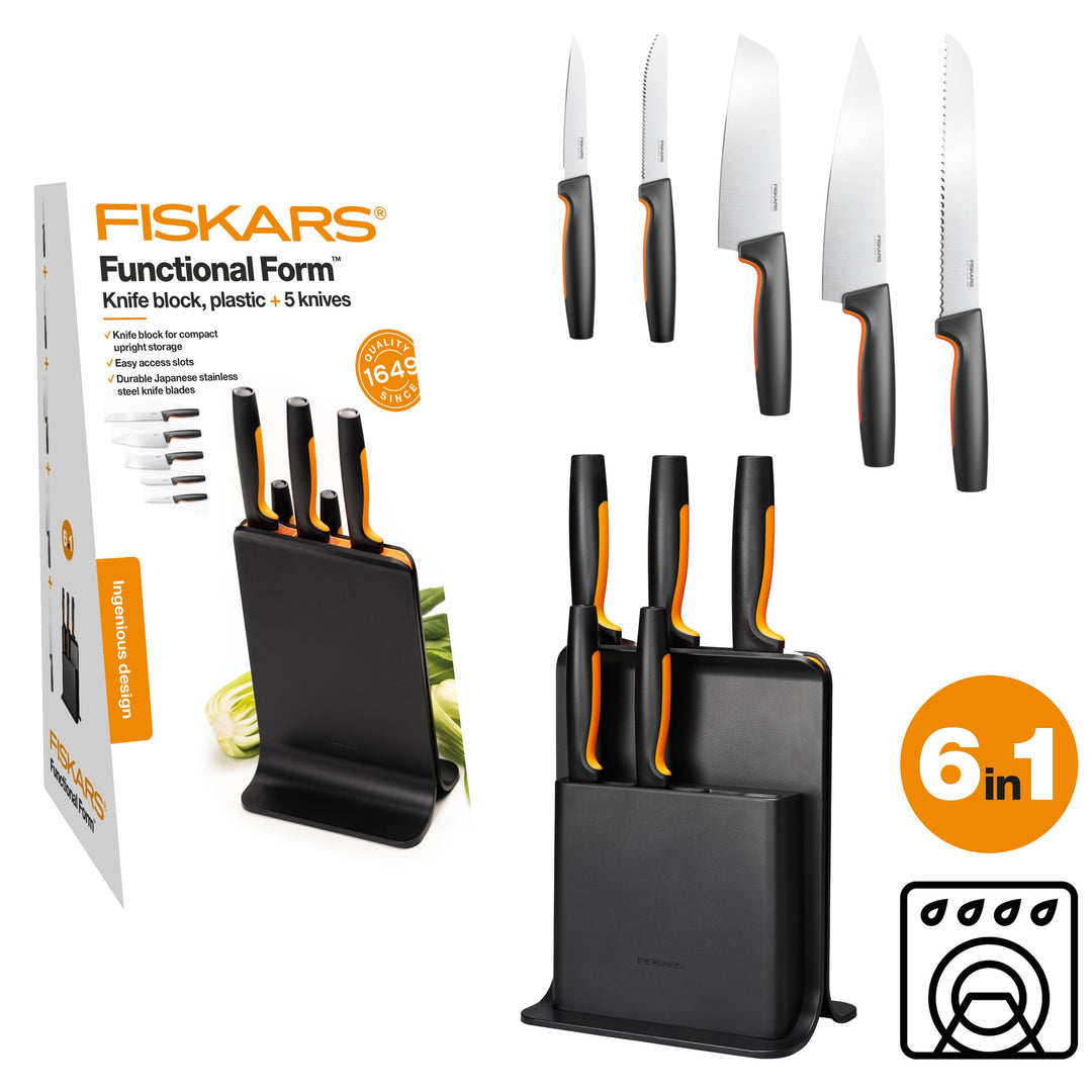 Fiskars - Functional Form - Knivställ med 5 knivar - Svart