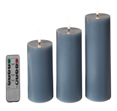 LED bloklys flad top 3 stk. - med fjernbetjening - indigo