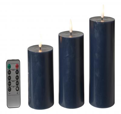LED bloklys flad top 3 stk. - med fjernbetjening - navy