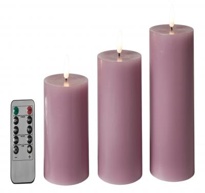 LED bloklys flad top 3 stk. - med fjernbetjening - violet