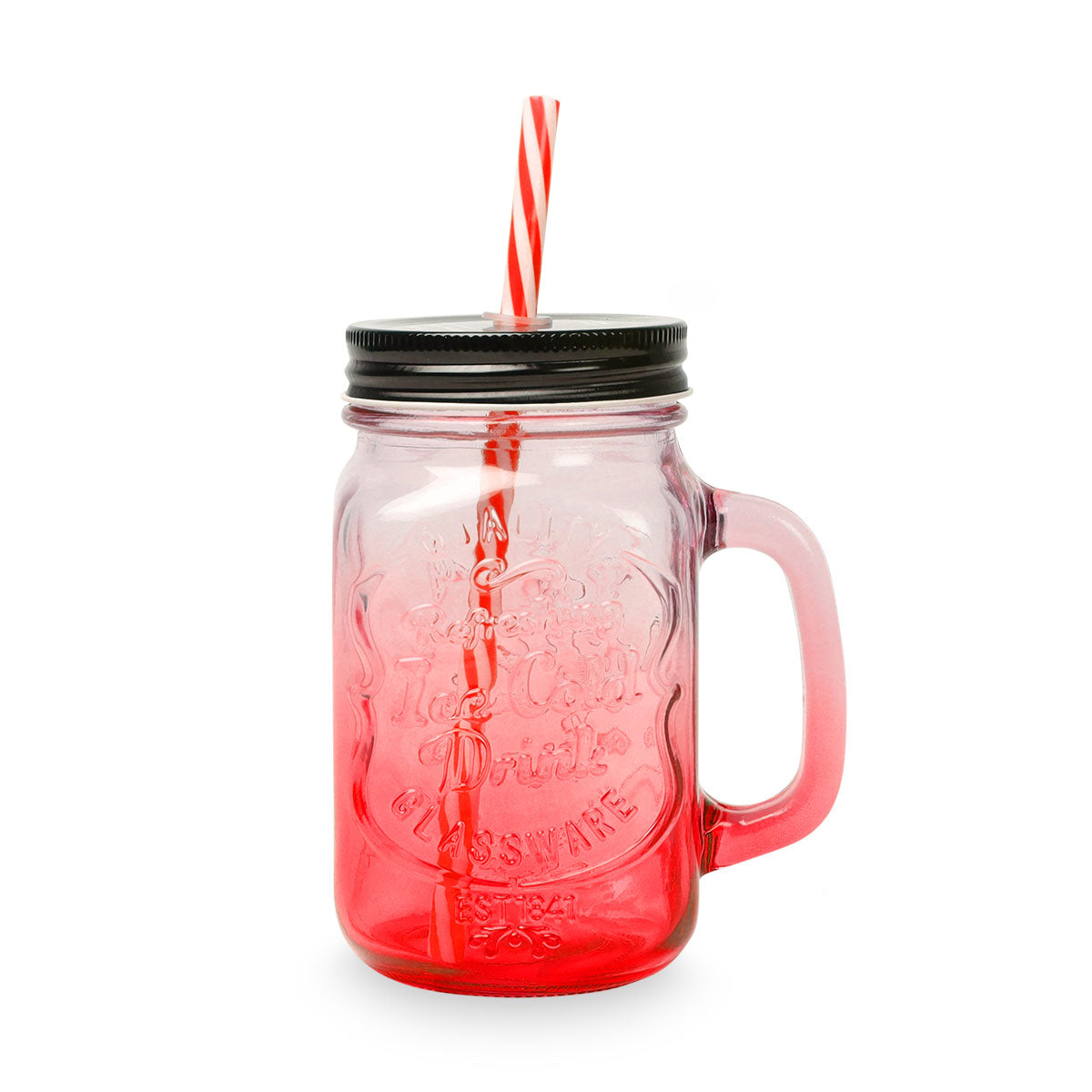 Drikkeglas med låg og sugerør 450 ml. rød