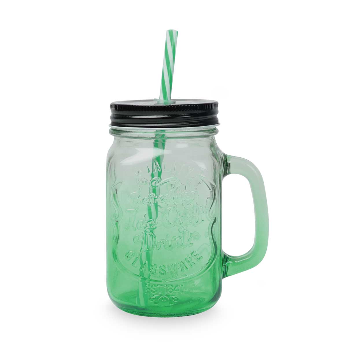Drikkeglas med låg og sugerør 450 ml. grøn