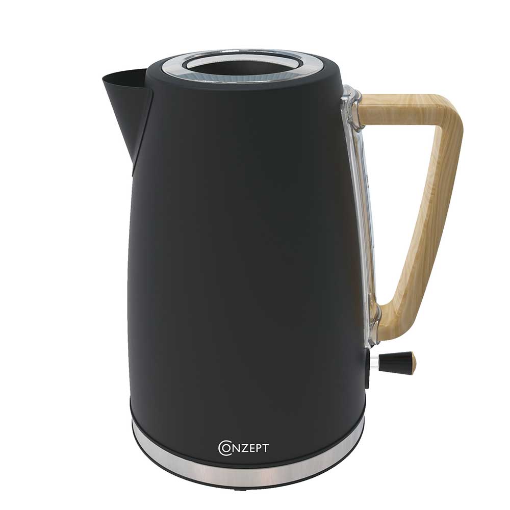 Conzept Electric - Vattenkokare 1,7L 2200W - Svart stål med trähandtag