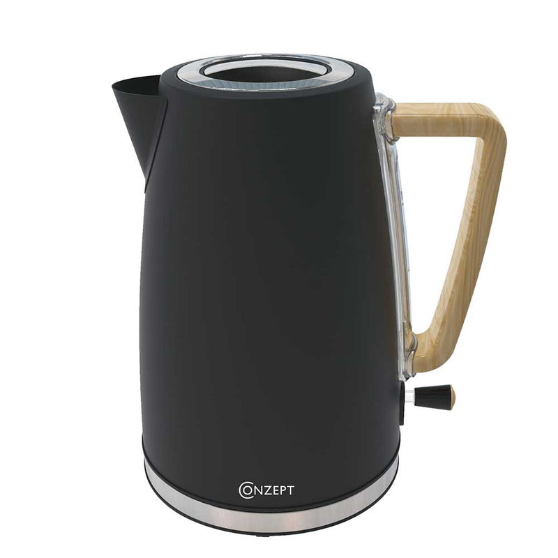 Conzept Electric – Wasserkocher 1,7 l 2200 W – Schwarzer Stahl mit Holzgriff