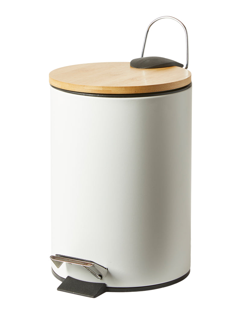 Treteimer mit Bambusdeckel, 5 l – Stahlweiß