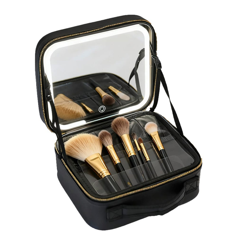 Kosmetiktasche in Schwarz mit LED-Spiegel, 600 mAh, 26 x 23 x 11 cm