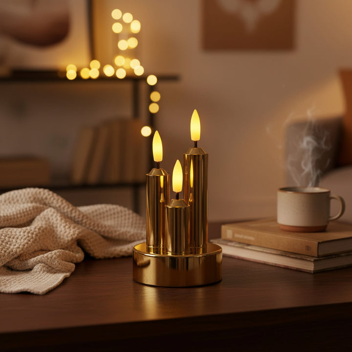 LED lys med 3x 3D flamme 2xAA 7,5x14 cm