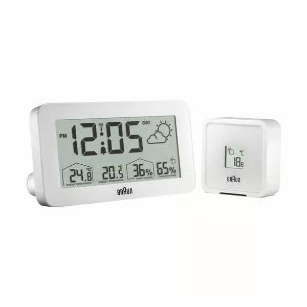 Braun – Digitaler Wecker mit Innen-/Außentemperaturanzeige BC13WP-DCF – Weiß
