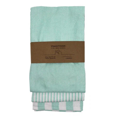Kökshandduk 3-pack, vit/ljusgrön Stl. 50x70 cm