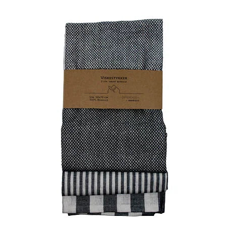 Kökshandduk 3-pack vit/svart stl. 50x70 cm