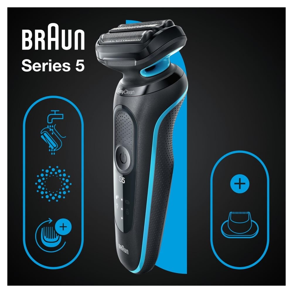 Braun Series 5 51-M1200s rakapparat Trimmer Svart, Blå