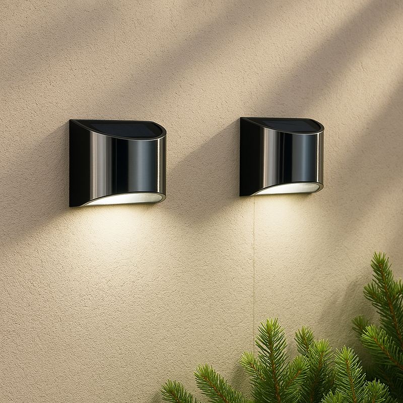 Solar væglampe 2 stk. - 9,5x8x5 cm plast/stål sort