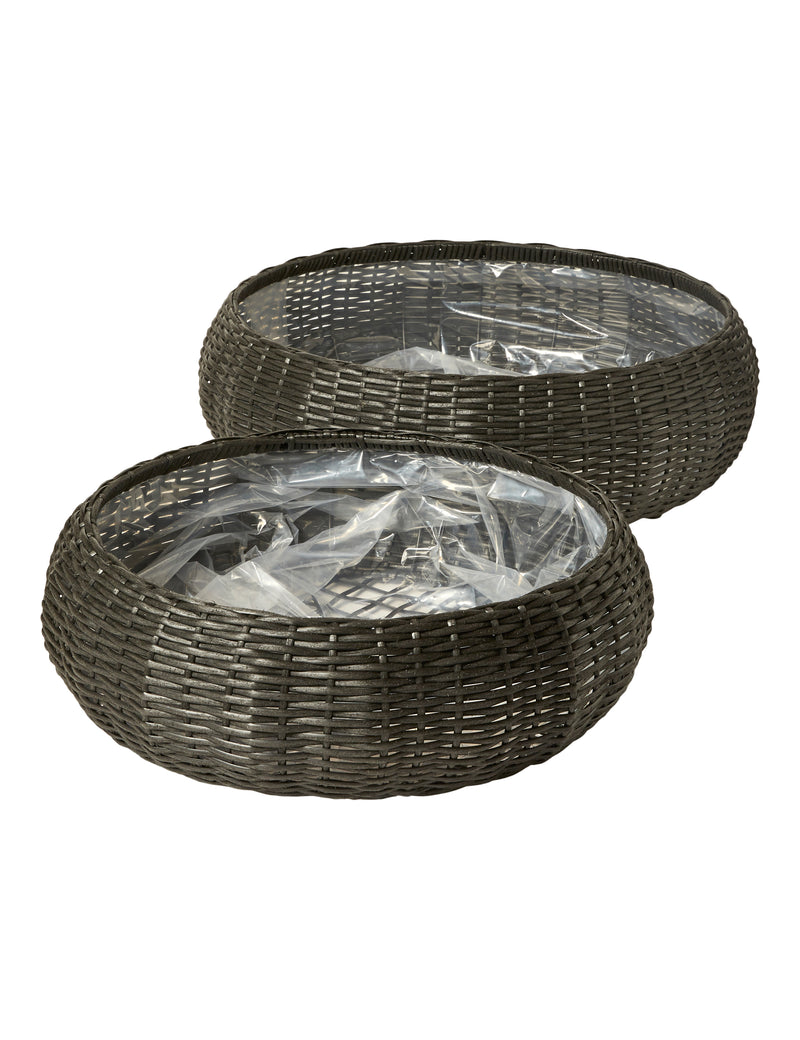 Pflanzkorb-Set, 2er-Pack, Polyrattan-Geflecht, schwarz 