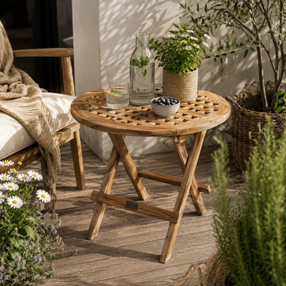 Bord ristklap Ø50 cm teak natur