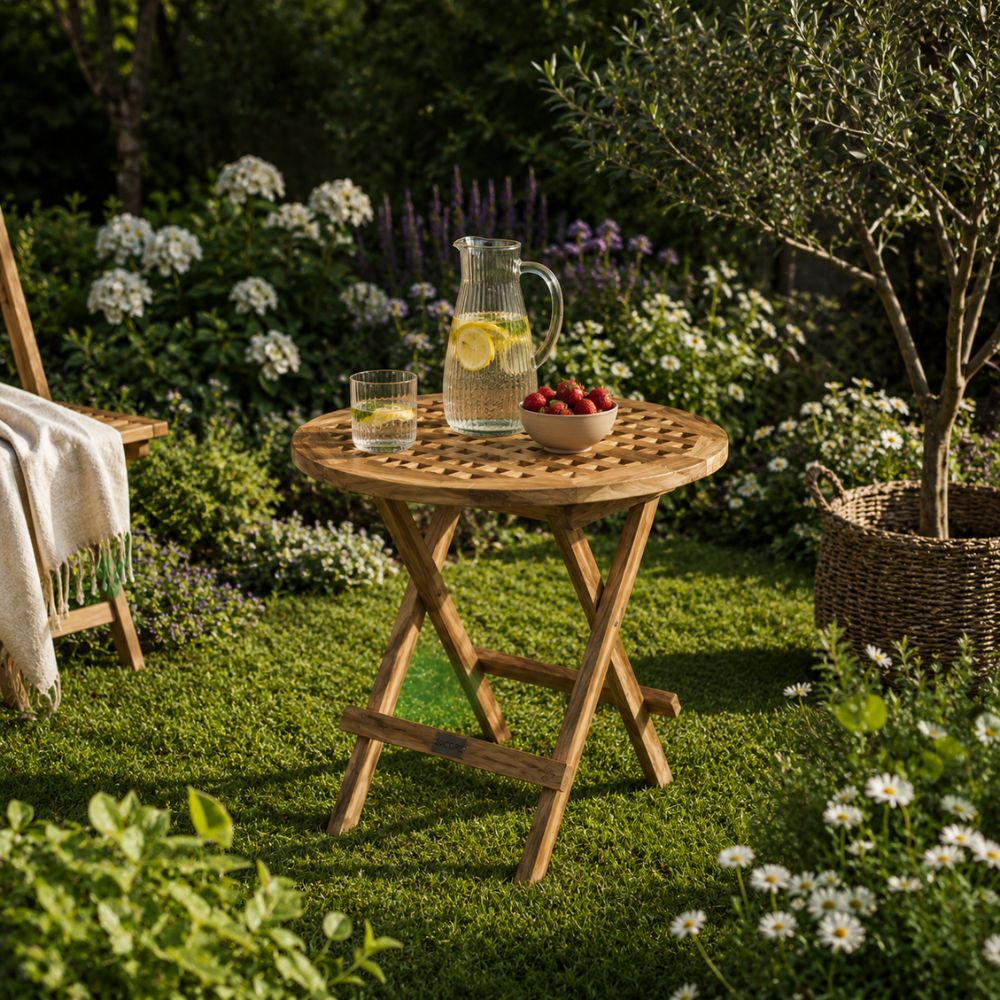 Bord ristklap Ø50 cm teak natur