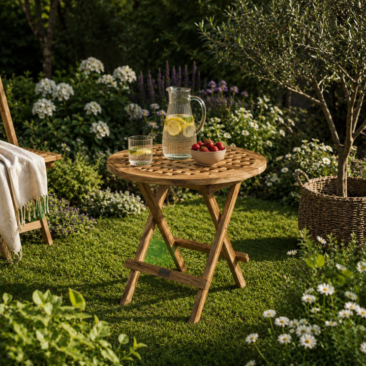 Bord ristklap Ø50 cm teak natur