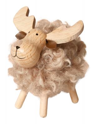 Elg med pels 8x10x11 cm mix træ/polyester brun