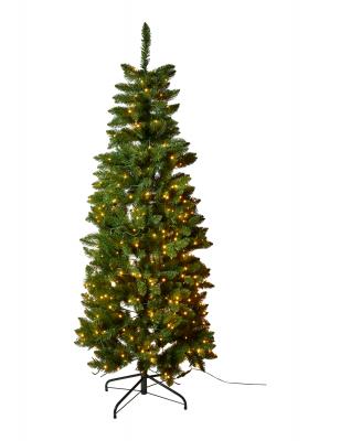 Weihnachtsbaum mit Lichterkette, 120 cm, 200 LEDs, Adapter, Metallfuß, Kunststoff, grün