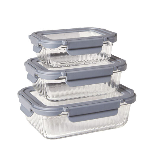 Opbevaringsbokse 3 stk. 350/600/1000 ml glas/plast/silikonepakning