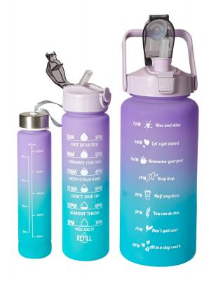 Trinkflasche, 3-teilig, 2 l + 900 ml + 280 ml, Kunststoff, blau/lila