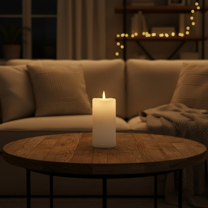LED bloklys 3D flamme - Ø8x17,5 cm