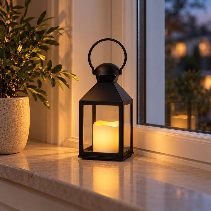 Lykta med blockljus - svart