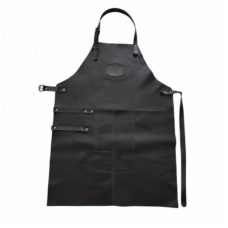 Forklæde i læder - B63xL85 cm - sort