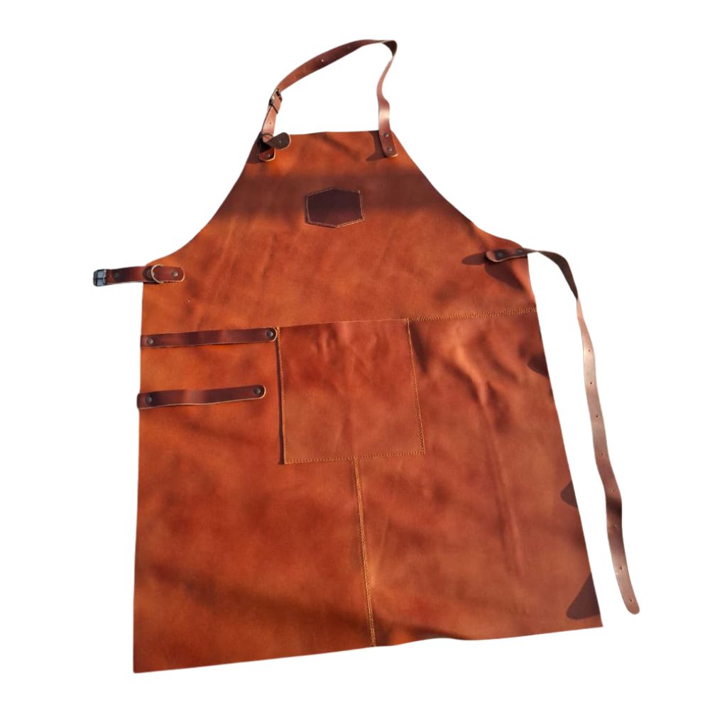 Forklæde i læder - B63xL85 cm - cognac