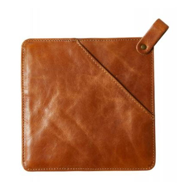 Topflappen mit Tasche 20x20 cm Leder matt Cognac
