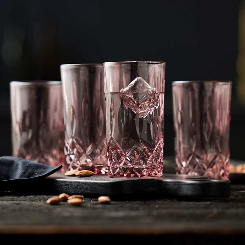 Lyngby Glas - Highball Sorrento vattenglas/dryckesglas - 38 cl - 4 st - rosa