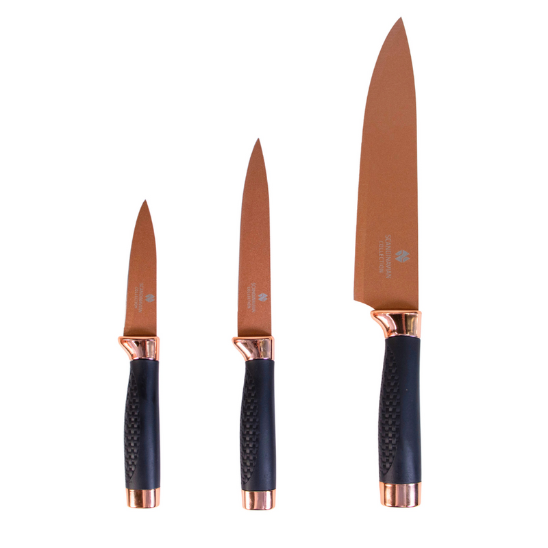 Knivsæt i rosegold - 3 pak