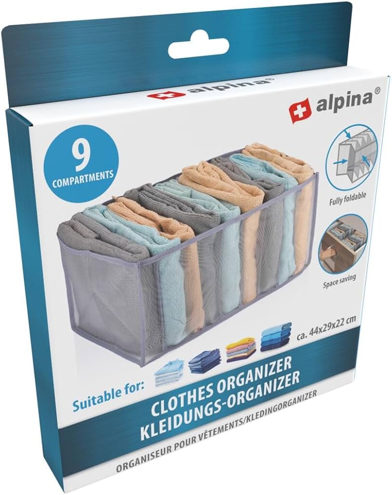 Alpina - Opbevaring til tøj med 9 rum - 44 × 29 × 22 cm