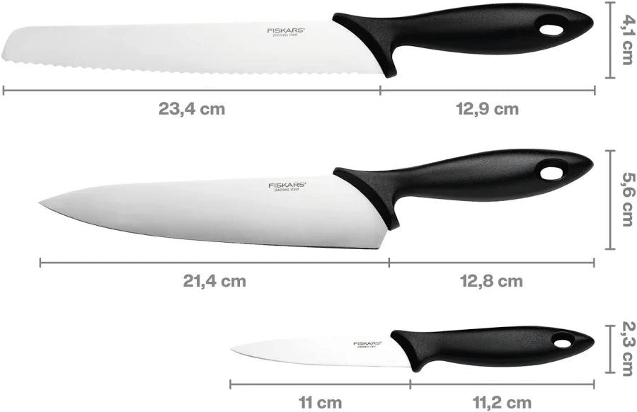 Fiskars Essential knivsæt 3 dele