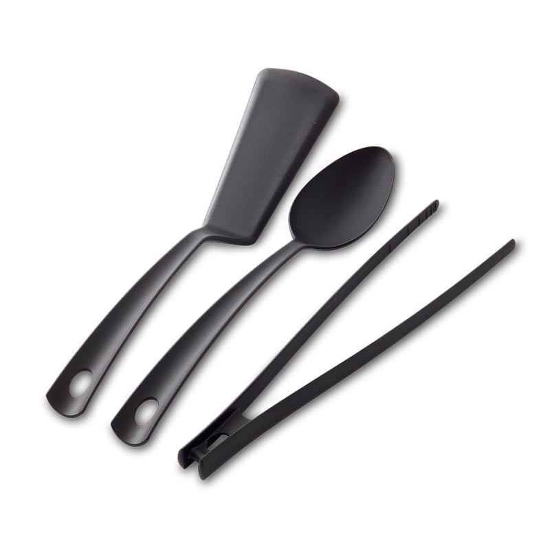 Gastromax - Küchenset in Schwarz - Bratpfanne, Löffel und Zange 