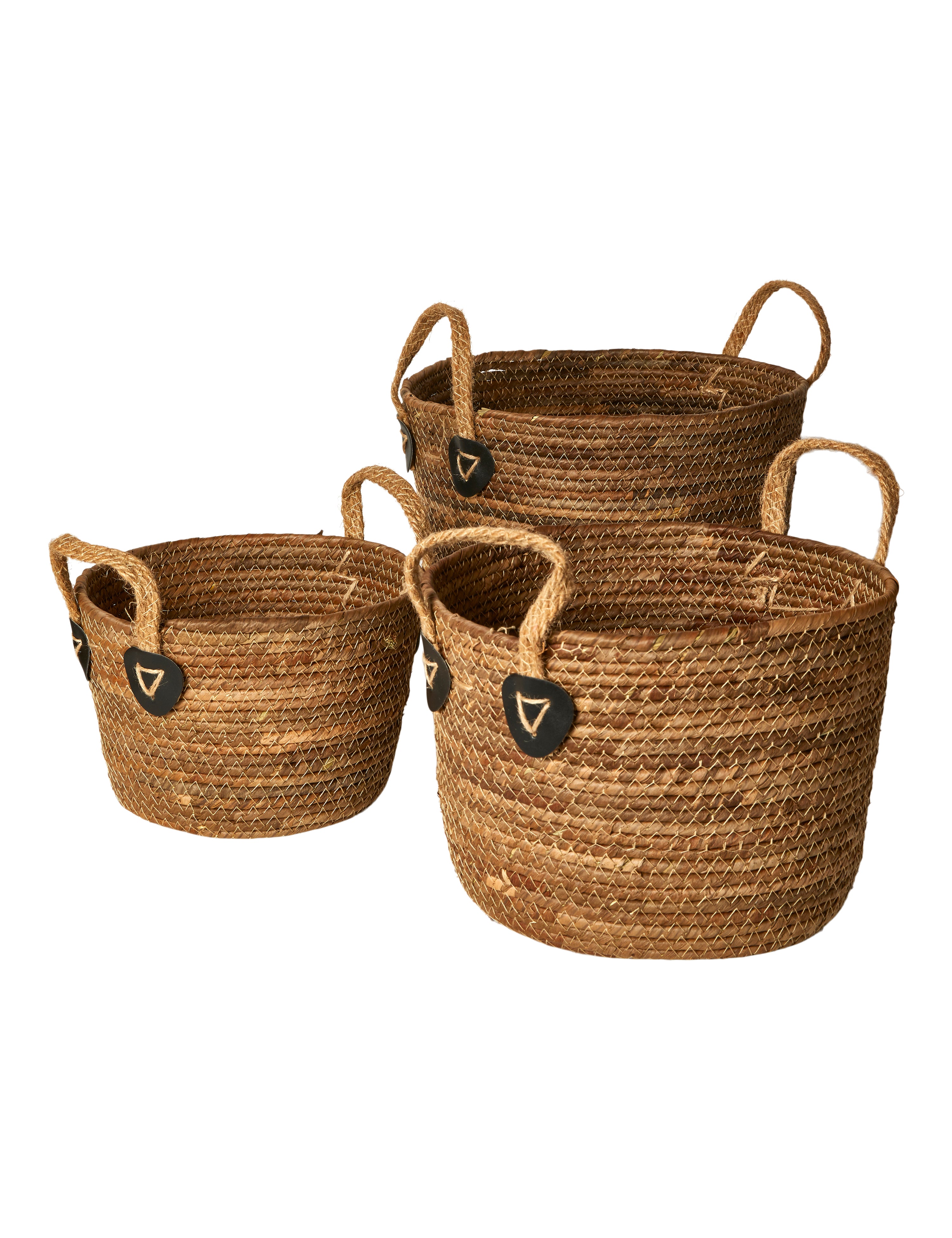 Kurv med jute hank 3 stk. Ø31,5/26/21 cm