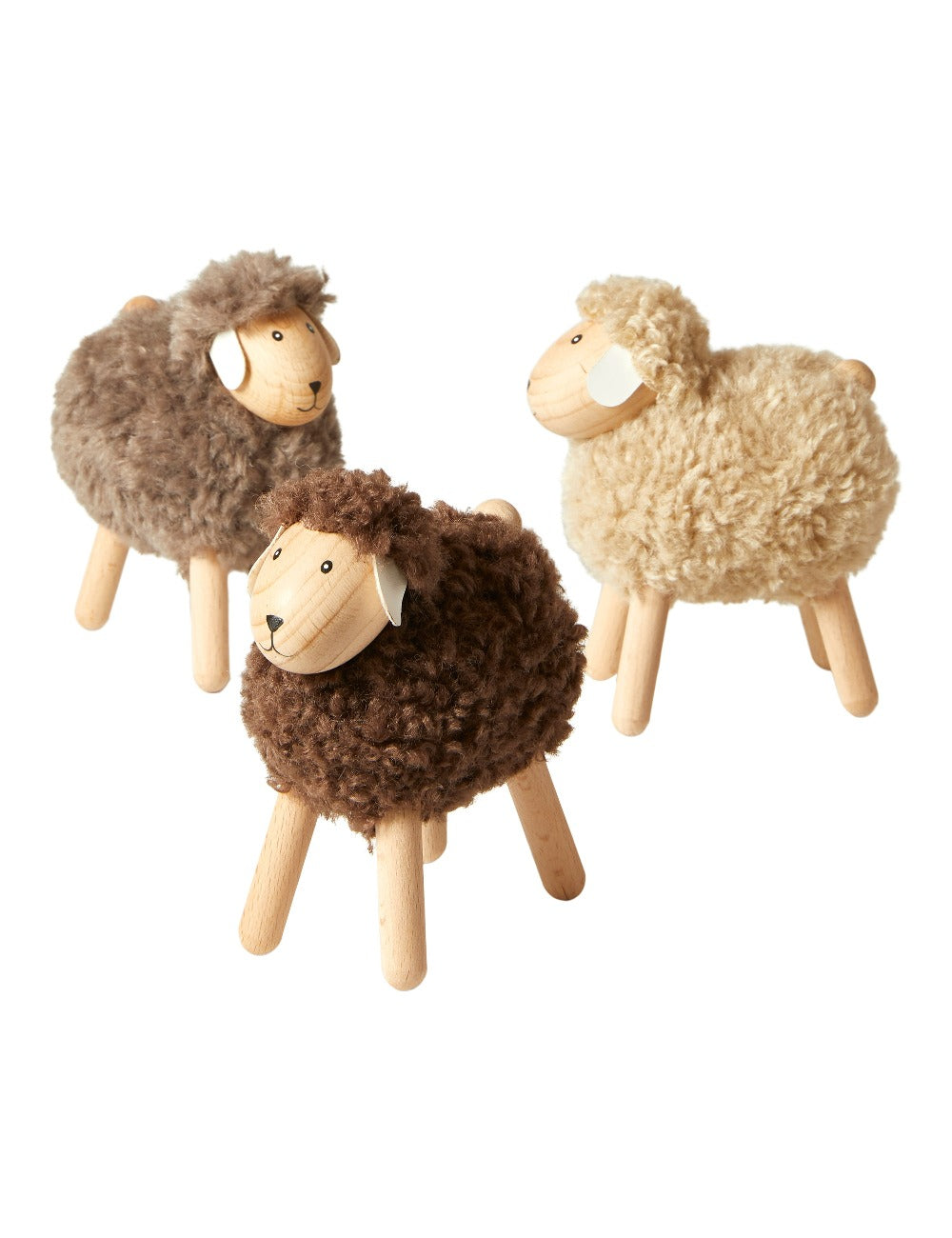 Får H14 cm træ/polyester 3 ass. brun/grå/natur