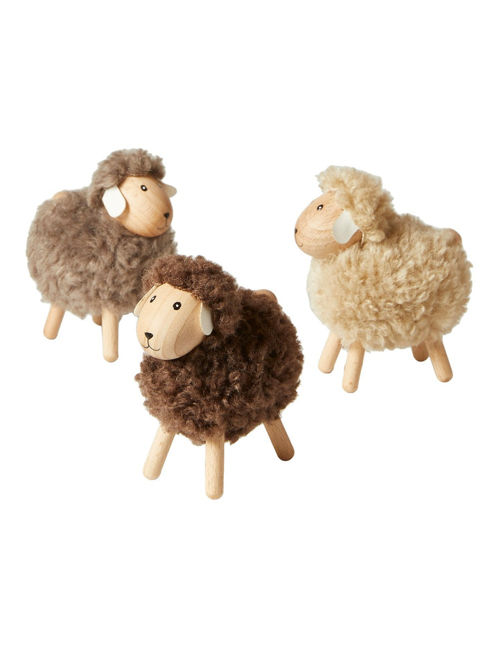 Får H11 cm træ/polyester -  3 ass. brun/grå/natur