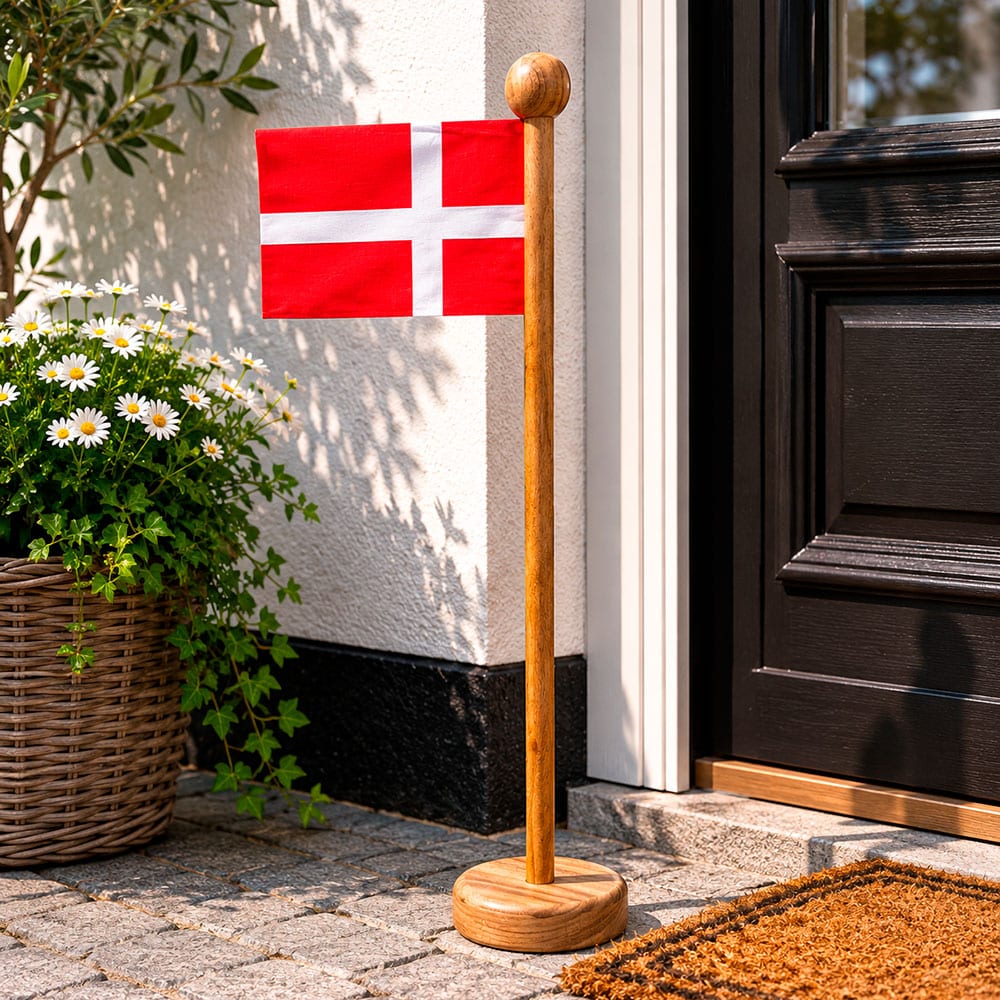 Flag med Dannebrog - i amberwood 32x100 cm