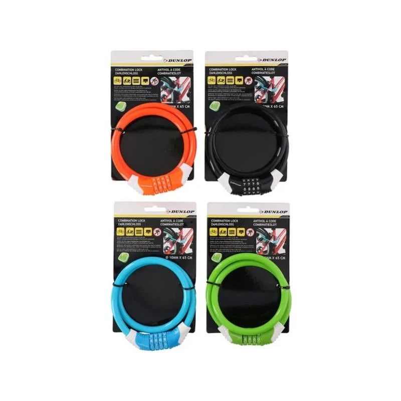 Dunlop - Cykellås med kode - ass. farver