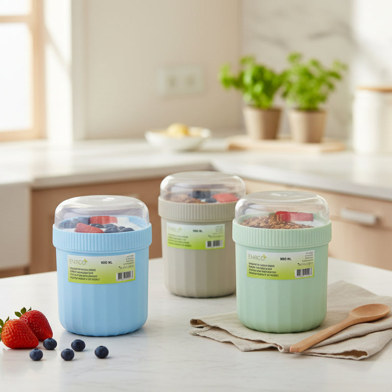 Yoghurtmugg med sked 900 ml - diverse färger