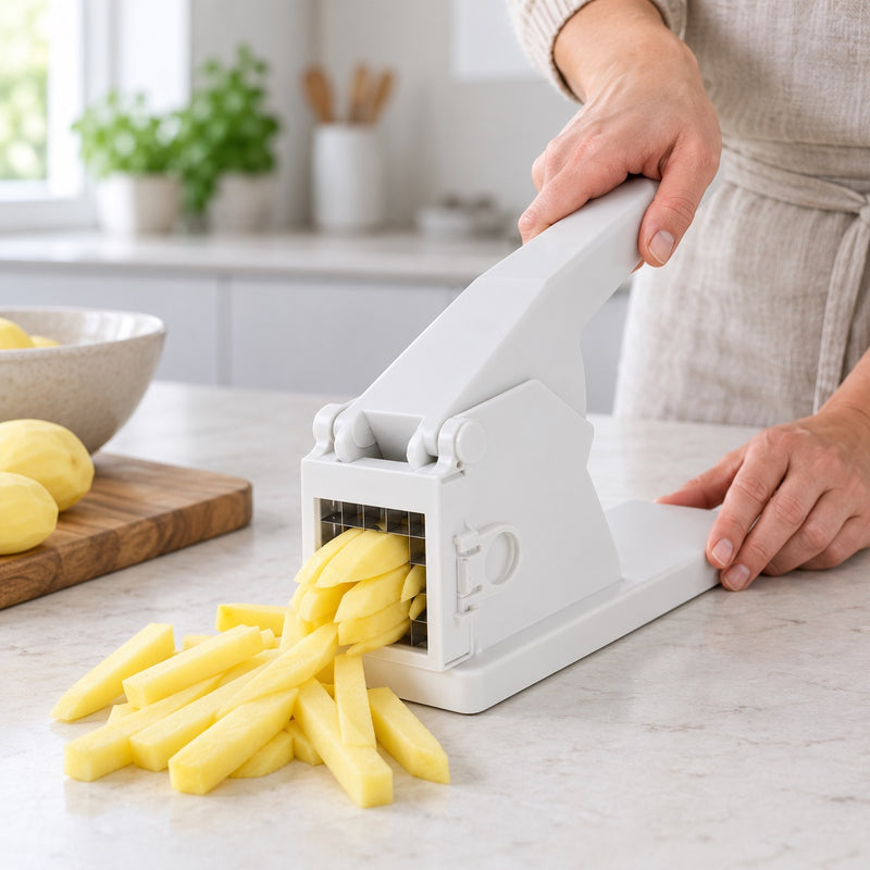 Pommes frites-skærer i brug