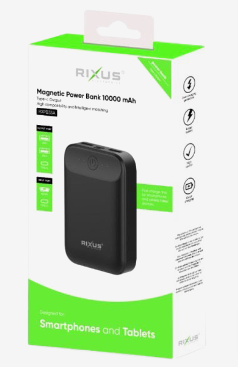 Rixus - Powerbank 10.000 mAh svart