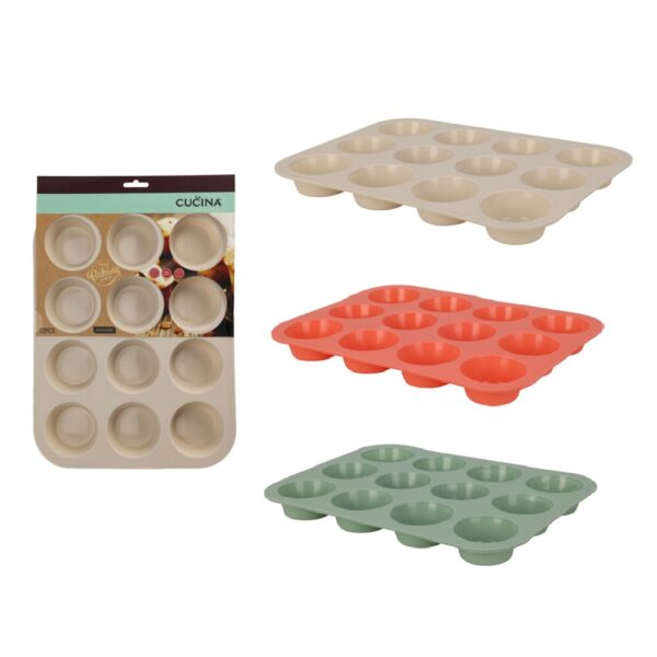 Silikone muffinform til 12 stk. - 33x25 cm. - Assorteret Farver