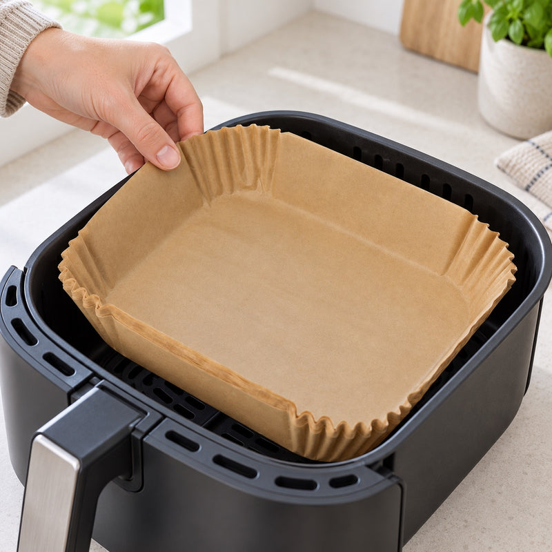 Bagepapir til airfryer 50 stk. (stor) i brug