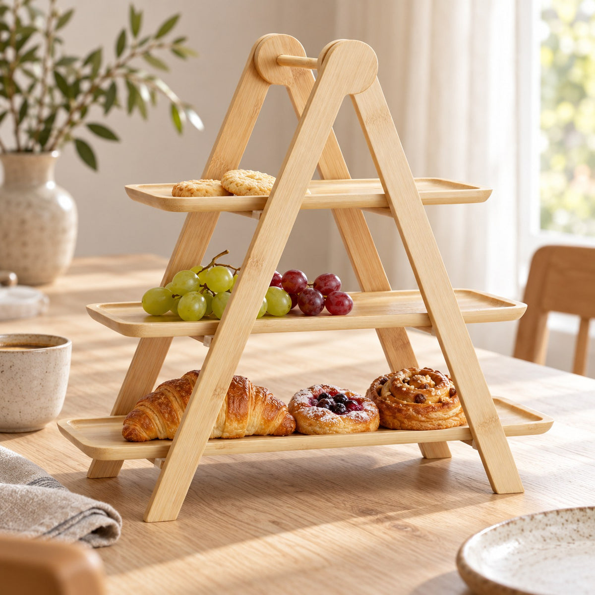 Etagere bambus 3 etager på bordet i nordisk stil