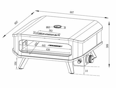 Cozze - 17" pizzaovn til gas - med termometer og pizzasten 8,0KW