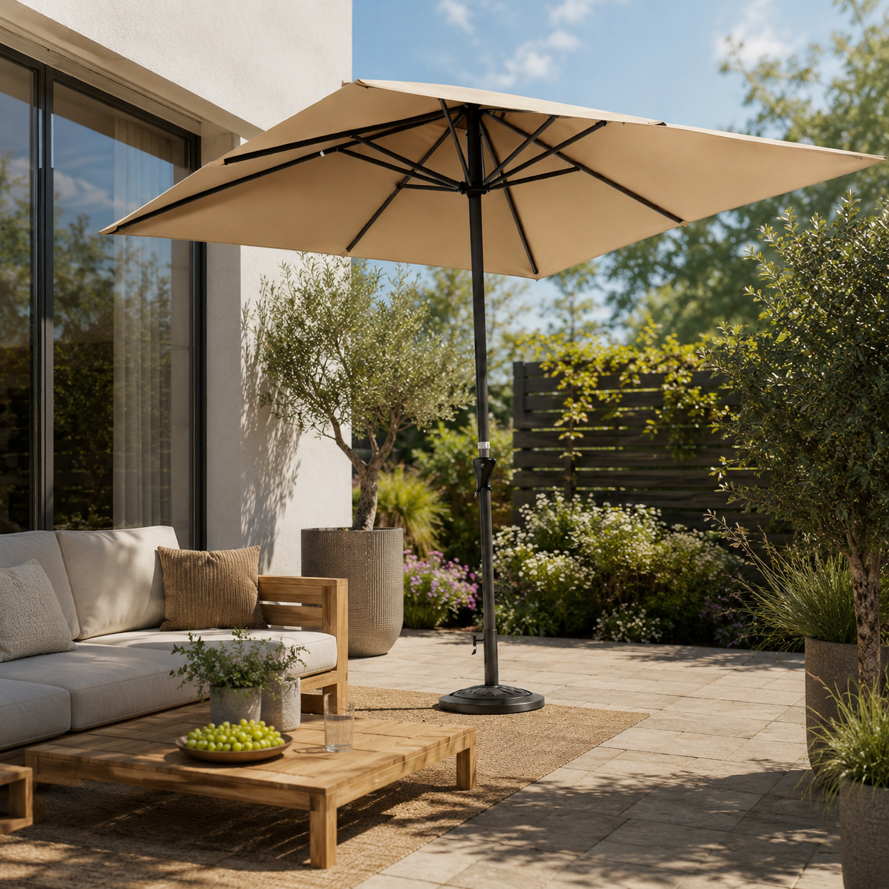 Girona Sonnenschirm Alu 3x3 m mit Kurbel Cappuccino