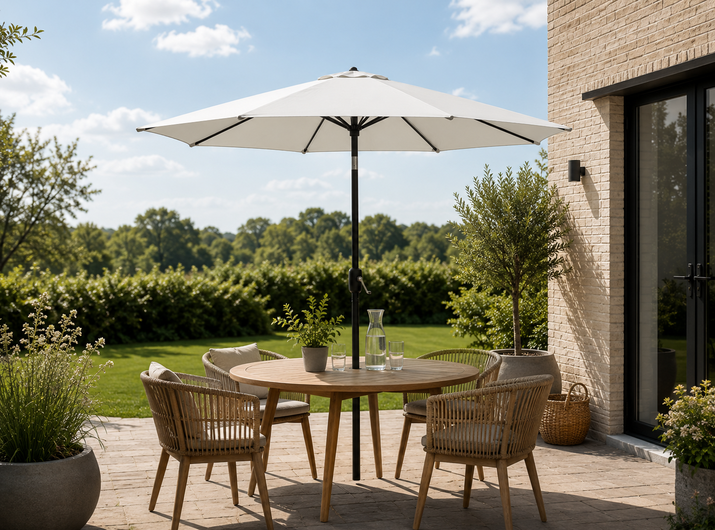 Hoffmann - Sevilla parasol alu Ø 3 m med tilt og hejs natur (nr. 51)