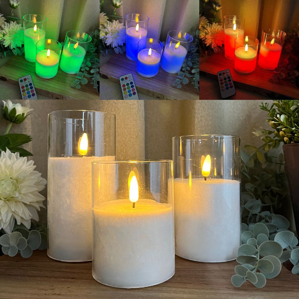 LED cylinderglas 3 stk. multicolor - med fjernbetjening