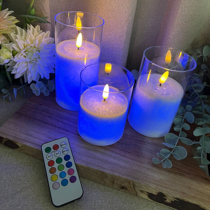 LED cylinderglas 3 stk. multicolor - med fjernbetjening